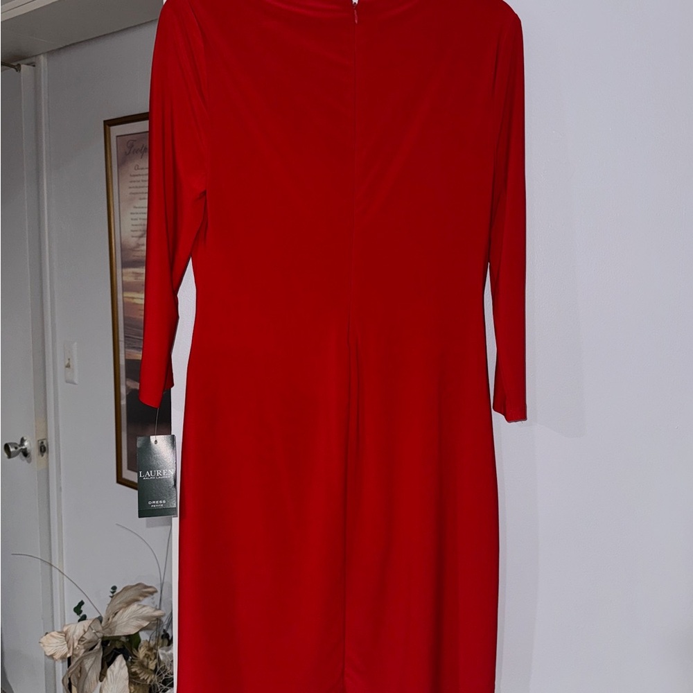 Ralph Lauren Red Sheath Long Sleeve Cocktail Dress